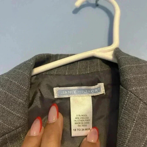 Janie and Jack Gray Striped Size 18-24m Wool Suit Blazer Holiday Jacket Dressy - Picture 4 of 9